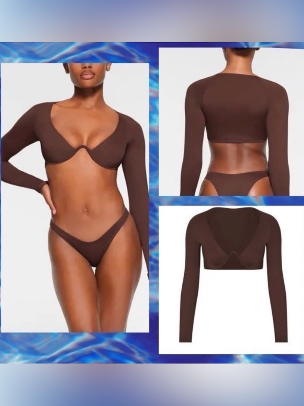 NWT Skims Recycled Swim Underwire Top Women Cocoa Stretch Long Sleeve 3XL - Picture 8 of 9